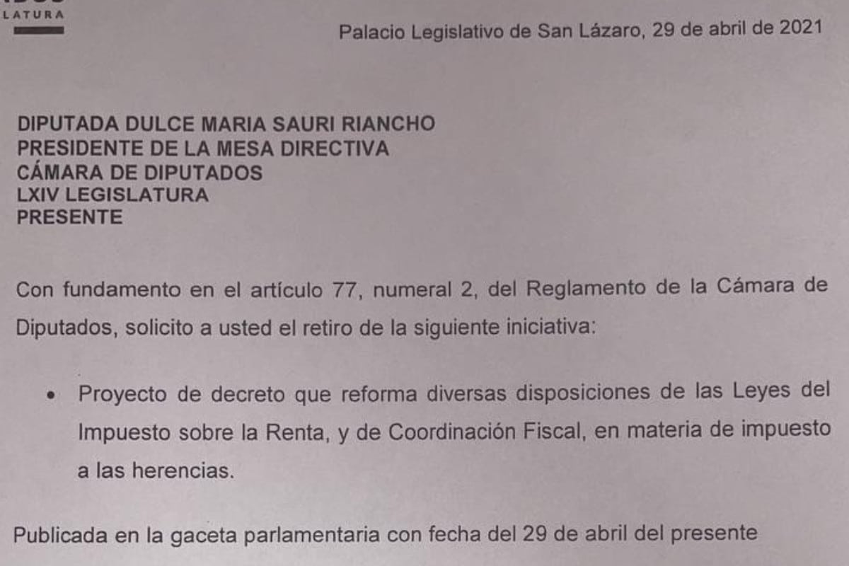 La iniciativa buscaba gravar las herencias bajo el argumento de que son parte de la desigualdad económica.