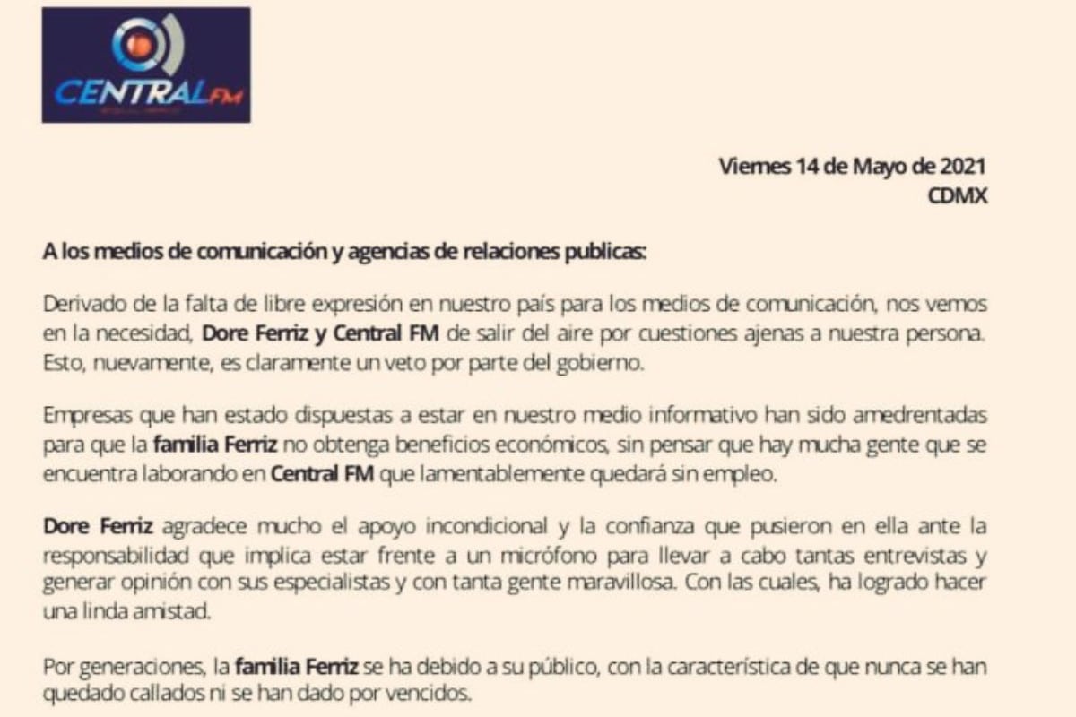 Central FM mantendrá transmisiones de dos horas hasta pasado el 6 de junio.