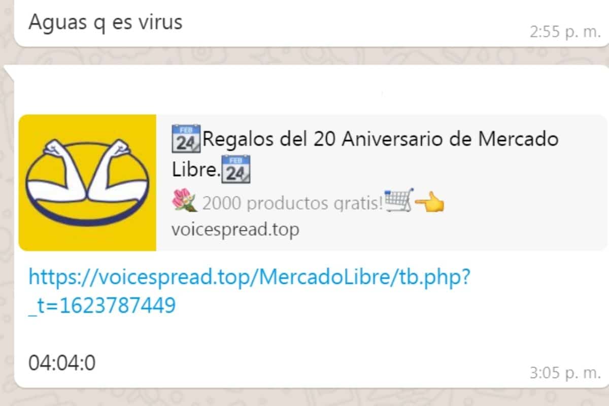 En WhatsApp circula esfata con regalos por el 20 aniversario de Mercado Libre