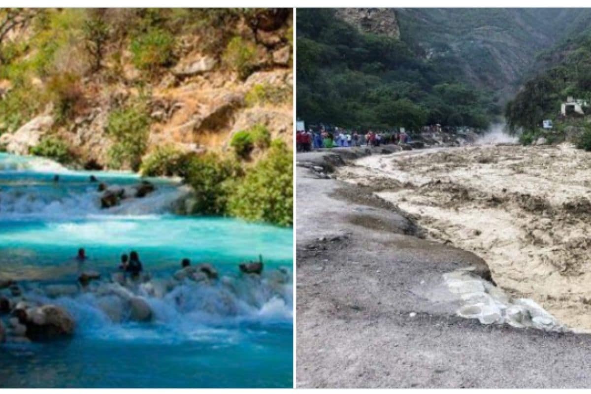 Al desbordar río, turistas huyen de las Grutas de Tolantongo