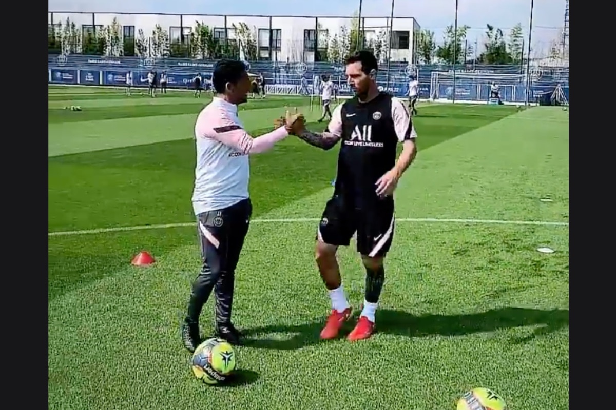 Messi en su primer entrenamiento