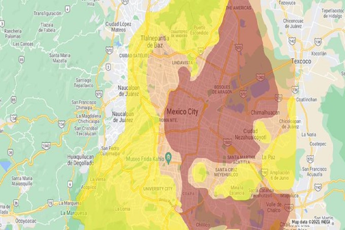 Mapa de intensidad sísmica en la CDMX