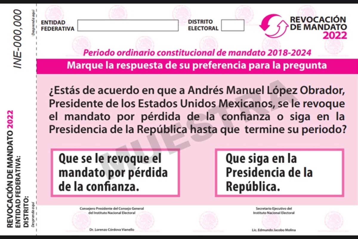 Presenta INE diseño de papeleta para Revocación de Mandato