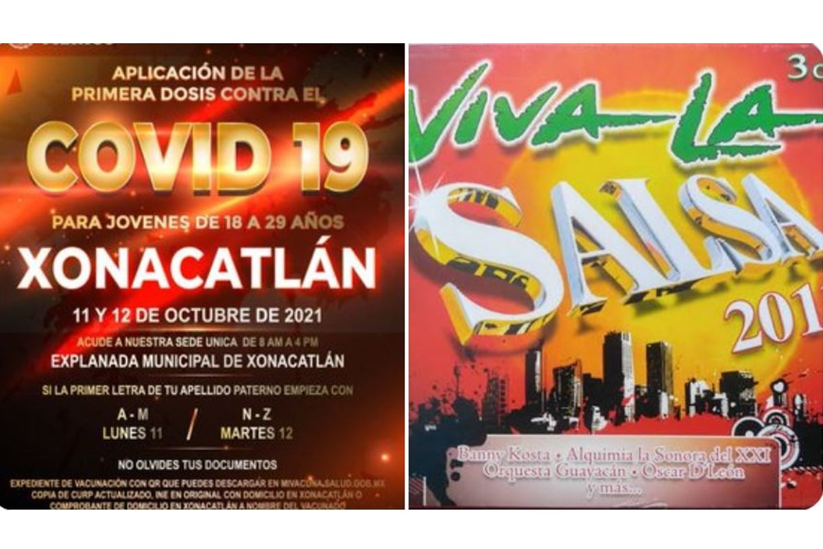 Foto: redes | El diseño en el cartel de vacunación fue comparado con el de un disco de salsa.