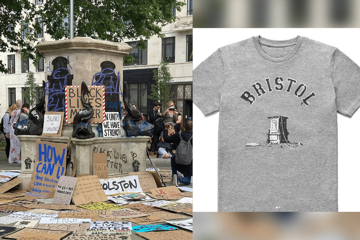 Foto: Instagram@banksy / redes | El artista callejero Banksy sacó una edición limitada de una playera hecha para apoyar a los hombres acusados de derribar la estatua de Edward Colston