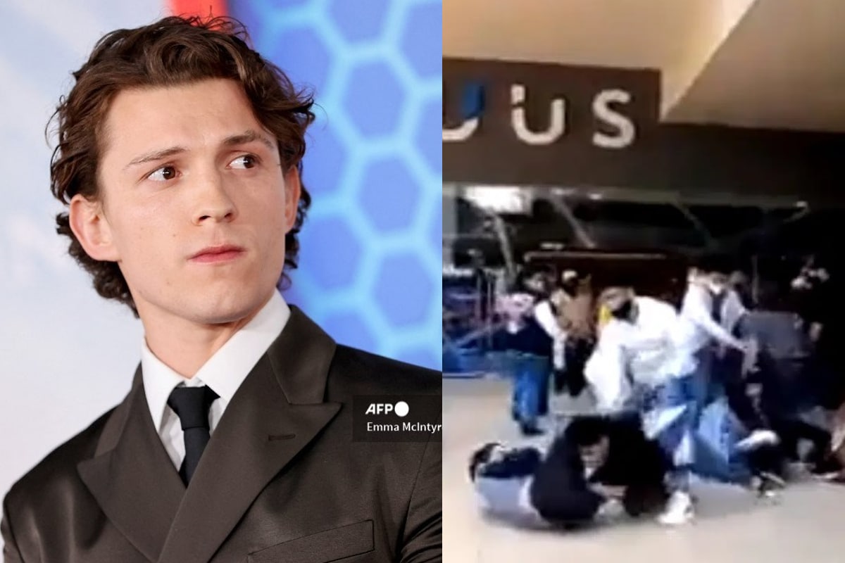 Foto: AFP/captura | Tom Holland habló sobre el video viral de dos jóvenes peleando por boletos para la nueva cinta de Spider-Man.