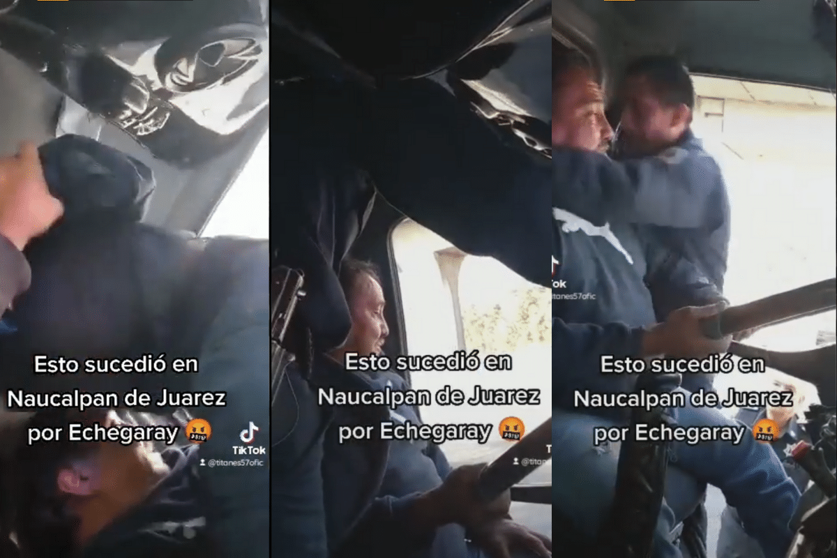 Foto: Tiktok@titanes57ofic / Mediante jaloneaos y gritos, un policía municipal quizo bajar de la unidad a un chofer de tráiler