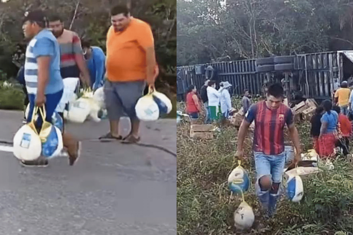 Foto: Captura de video | Un chofer de tráiler perdió el control de su unidad y más de 40 toneladas de pavos congelados quedaron al descubierto