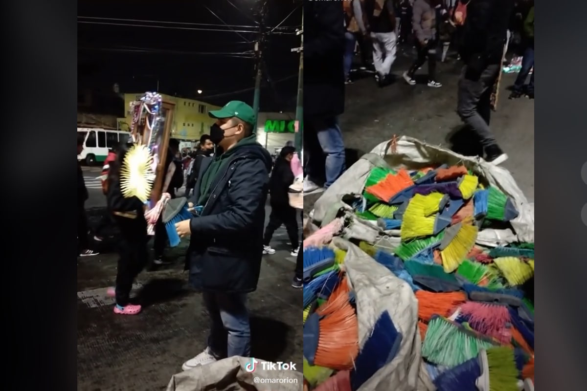 Foto: captura | Los comerciantes ofrecieron escobas a los peregrinos que acudieron a la Basílica para que limpiaran su basura.