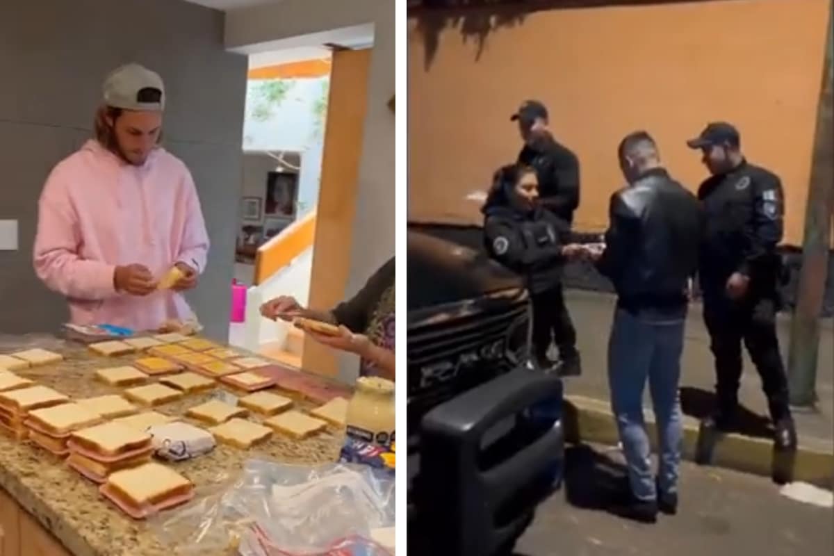 Foto: captura | Santiago Jiménez y ‘Cata’ Domínguez repartieron sándwiches y cena de navidad.