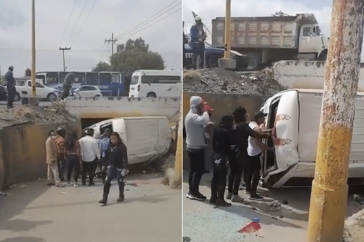 Foto: Captura de video | La unidad de transporte público se pasó un semáforo en rojo, lo que provocó que una camioneta pickup la impactara