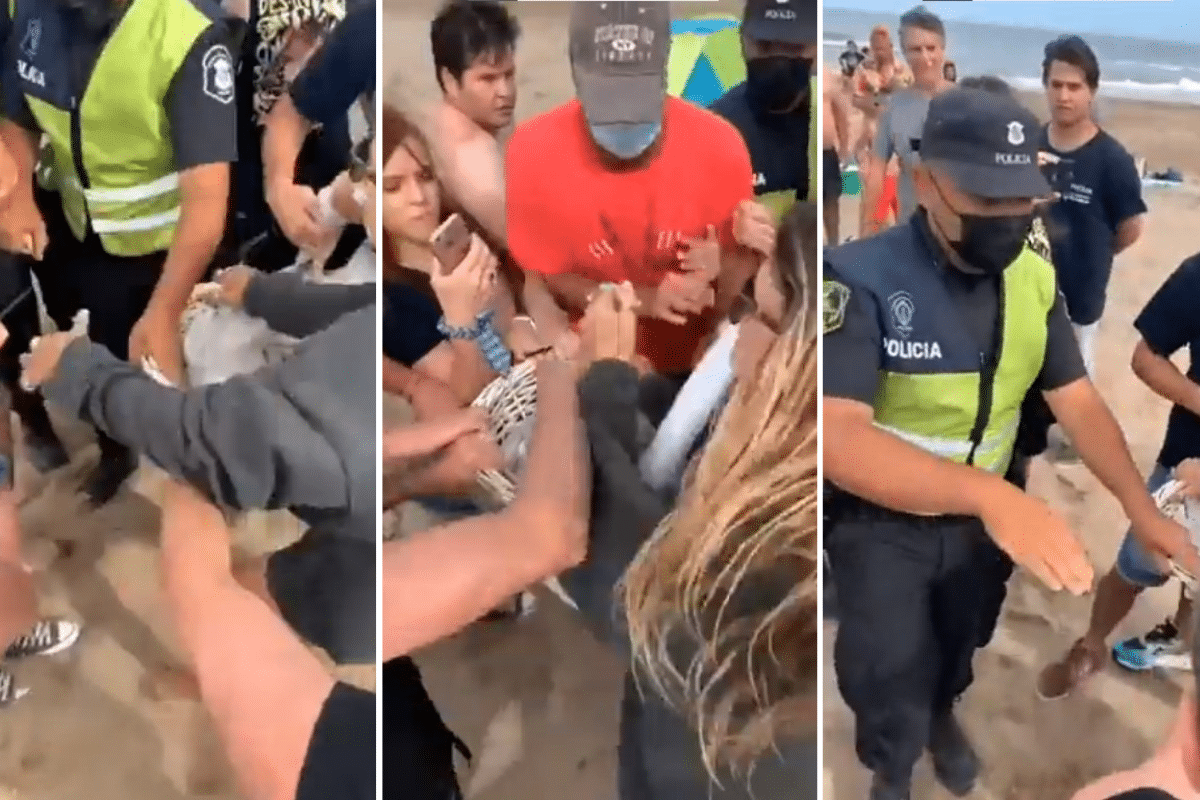 Foto: Captura de video | “¡Déjenlo laborar, déjenlo laborar!”, empezaron a gritar los playeros a los agentes policíacos para que no decomisaran la canasta del vendedor