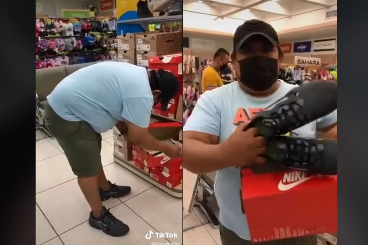 Foto: captura | El cliente de la tienda fue sorprendido cambiando sus tenis por un par nuevo.