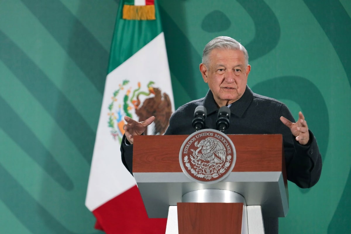 Presidente López Obrador en conferencia matutina desde Palacio Nacional.