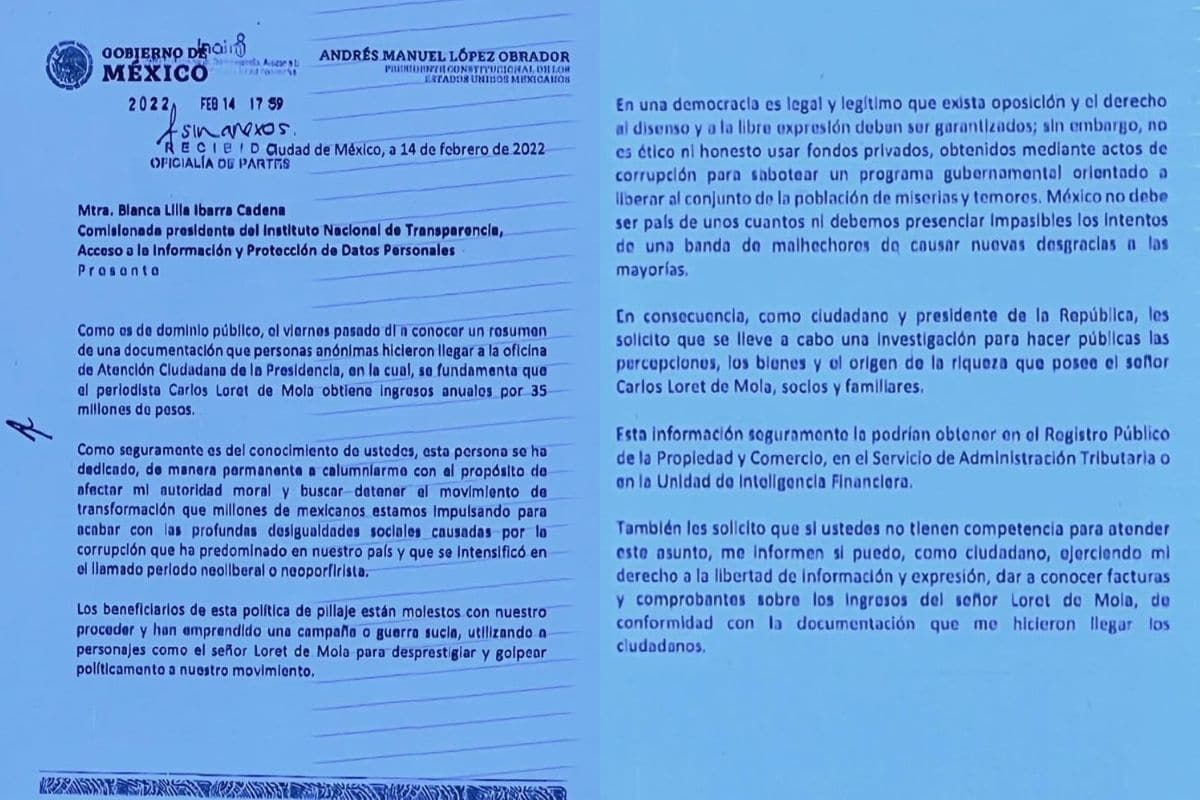 Foto: Captura de pantalla | Ordena AMLO a INAI exhibir sueldo de Carlos Loret de Mola