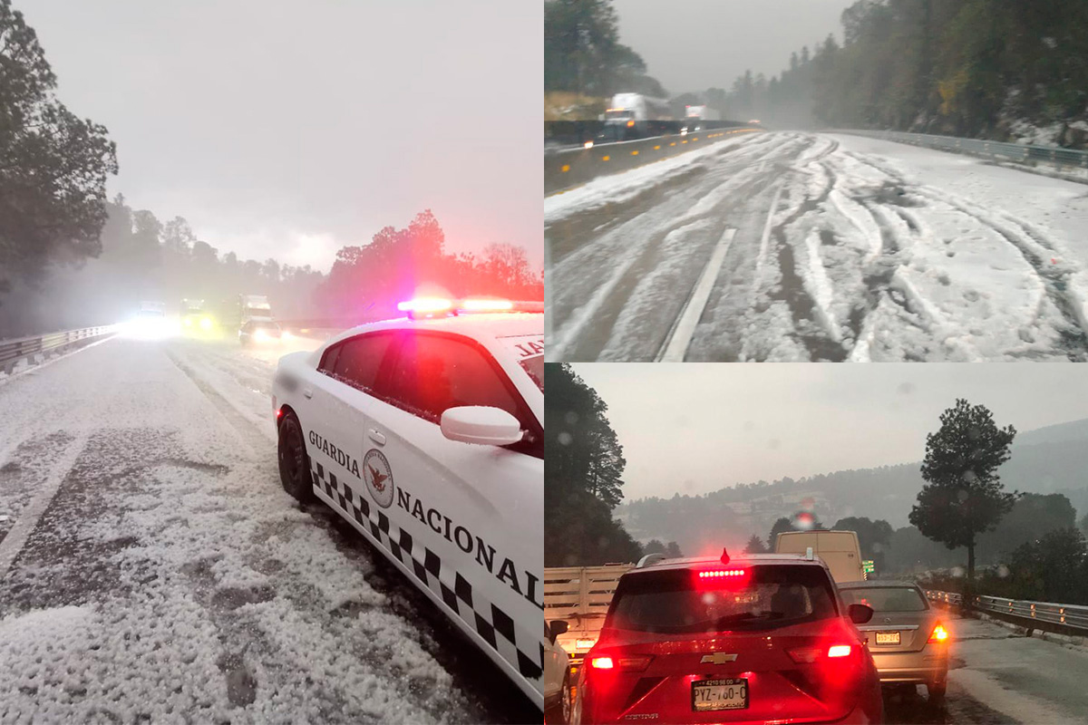 Reportan lluvia y caída de granizo en la Autopista México-Puebla