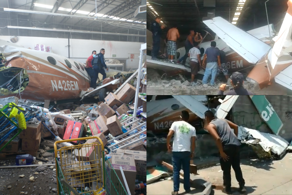 Tres personas muertas por desplome de avioneta en supermercado.