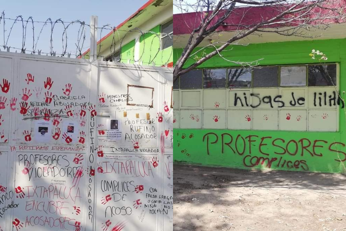 Foto: Twitter/ @canal6tv | Alumnas y grupos feministas denuncian acoso escolar con pintas en secundaria