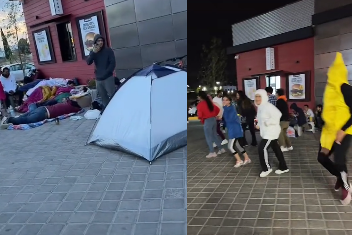 Foto: TikTok / @alin_colin | Poblanos acampan y bailan el ‘Payaso de rodeo’ fuera de Carl’s Jr por ¡un año de hamburguesas gratis!