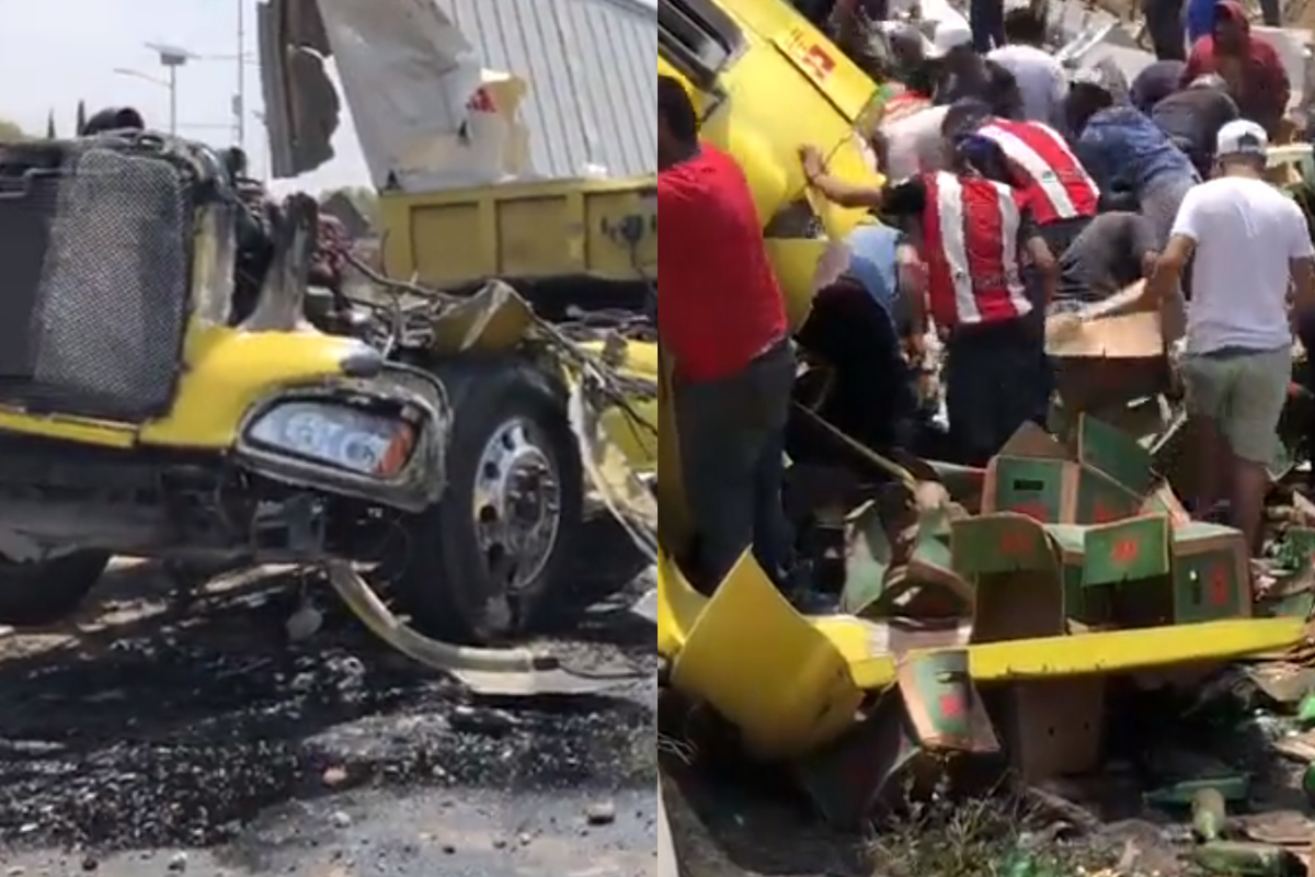 Foto: Twitter/ @Damian_Mtz | ¿Sed? Gente en Ecatepec aprovecha volcadura de tráiler con cervezas para robar