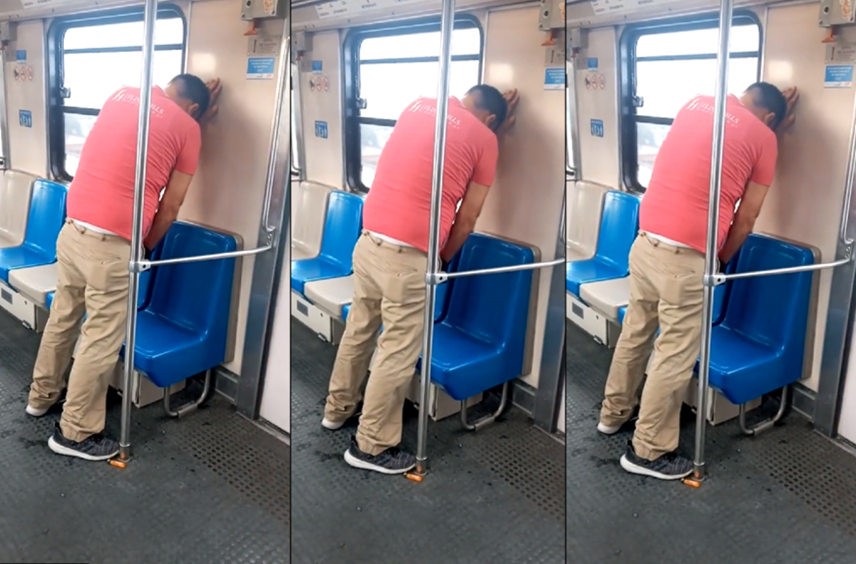 Momento en el que fue captado el hombre orinando en metro de Monterrey