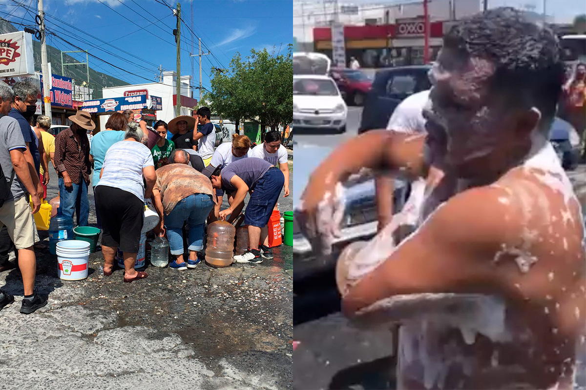 En plena avenida, aprovechan fuga de agua para bañarse