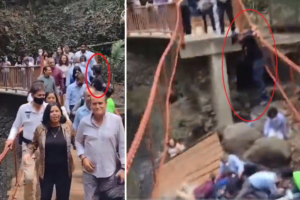 Puente colgante colapsa durante inauguración, en Cuernavaca.