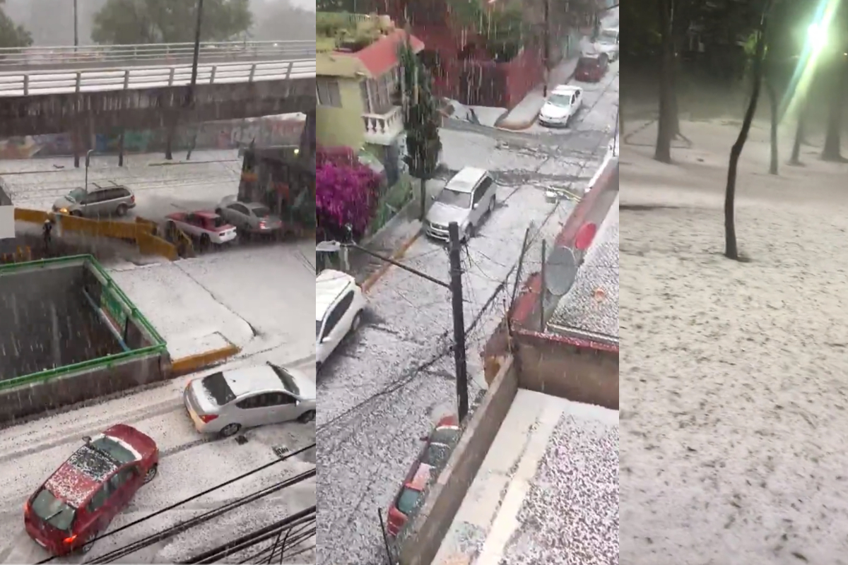 Calles y avenidas cubiertas de granizo en la capital.