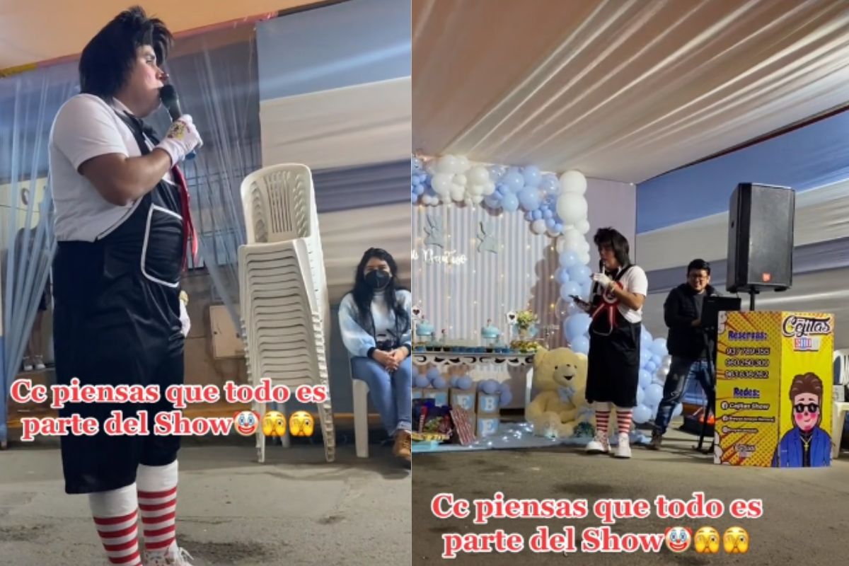 Foto:Captura de pantalla|¡Se pasó! Payaso se equivoca de fiesta y se da cuenta a mitad del show