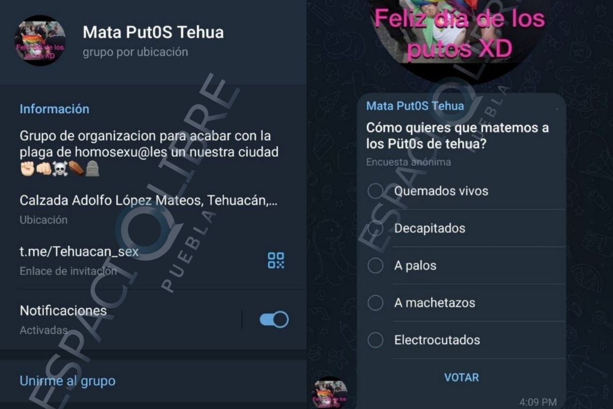 Foto:Twitter/@espaciolibrepue|Alertan sobre un grupo en redes que quiere acabar con los homosexuales