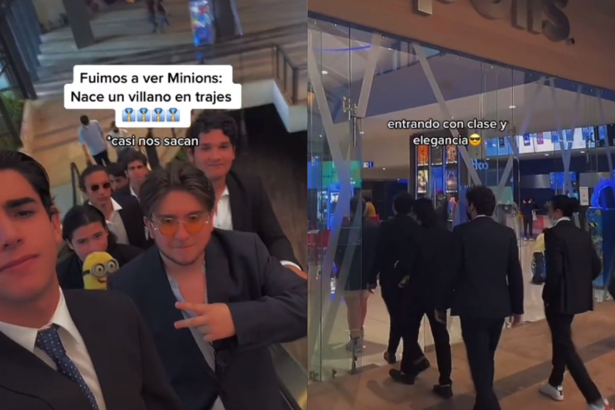 Foto:Captura de pantalla|¡Qué elegancia! Grupo de jóvenes asiste a la función de “Minions” en traje