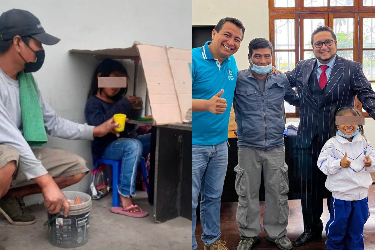 Foto: Facebook/ @Sociedad de Beneficencia de Trujillo | Niña que estudiaba bajo techo de cartón mientras su papá lavaba autos es becada