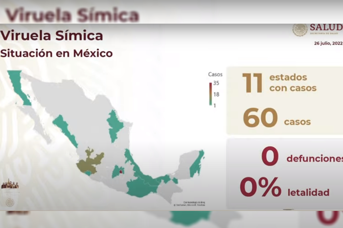 Salud reportó que en 11 estados hay 60 casos de viruela símica.