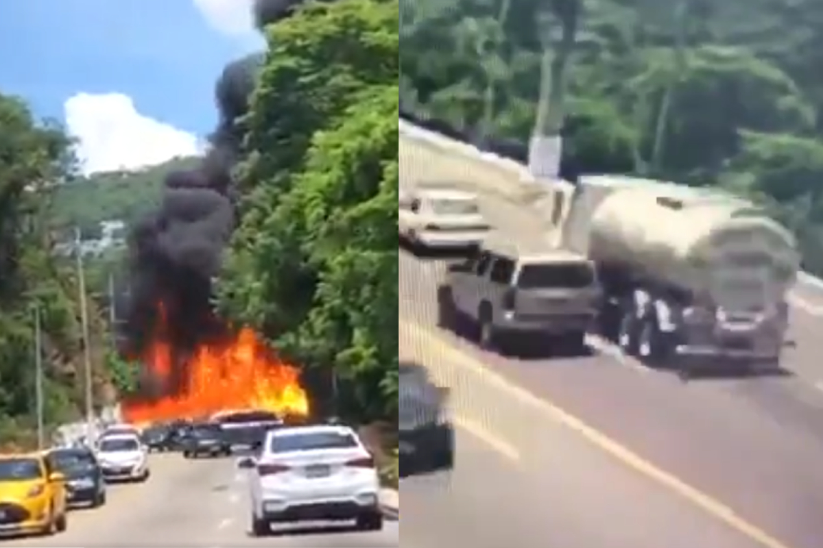 Captan en video el choque de una pipa en Acapulco.