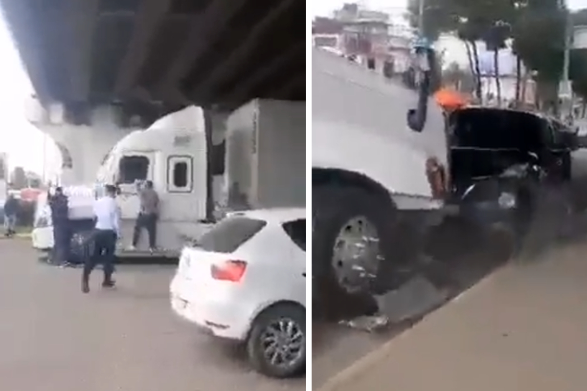 Presunto choque de tráiler desata enfrentamiento en Toluca.