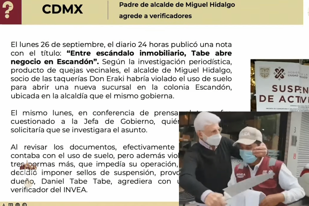 La agresión del padre de Mauricio Tabe a un trabajador capitalino se trató en la "mañanera".