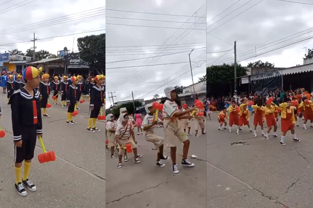 Foto: Twitter/ @Kiwito | ¡Sin Adelitas ni charros! Estudiantes desfilan por Revolución vestidos como 'El Chavo del 8'