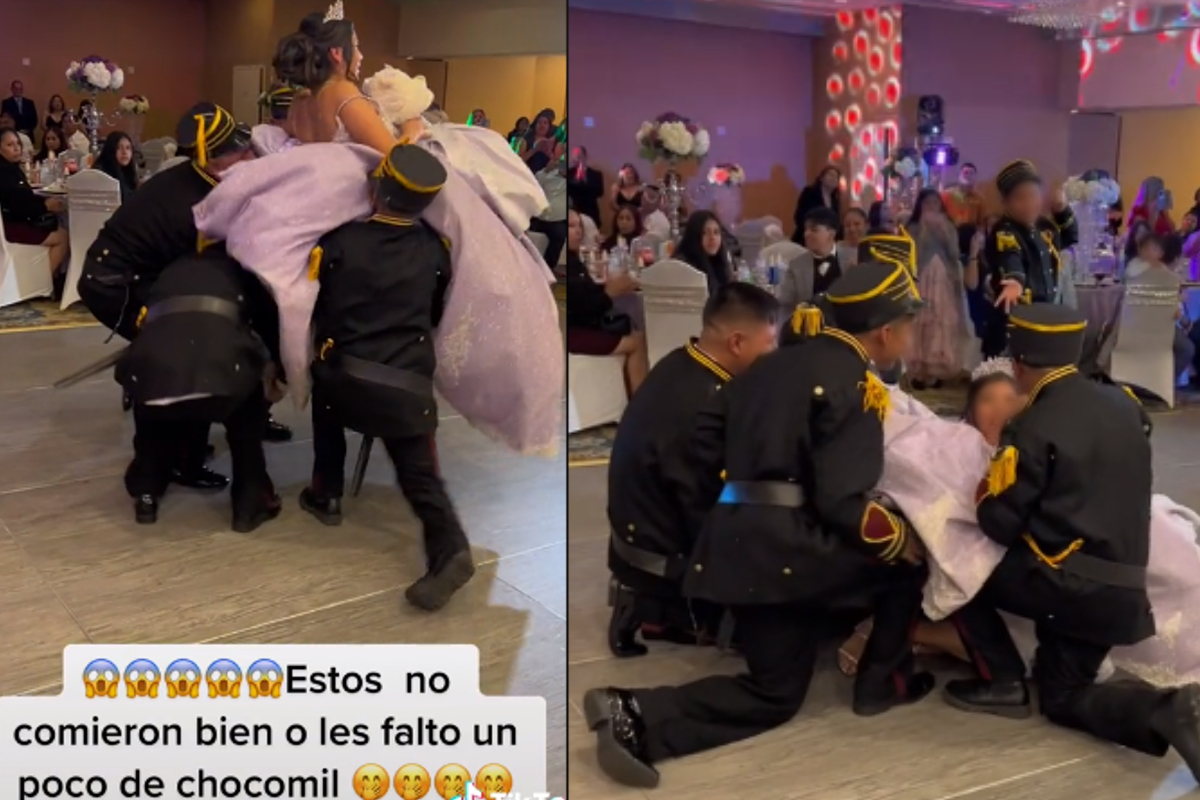 Chambelanes no aguantan a la quinceañera y la tiran durante el vals