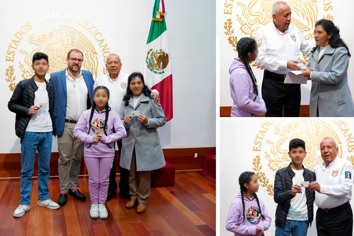 Foto: @INAMI_mx | Lilia Paredes y sus dos hijos, obtuvieron los documentos que les permiten permanecer como asilados en México.