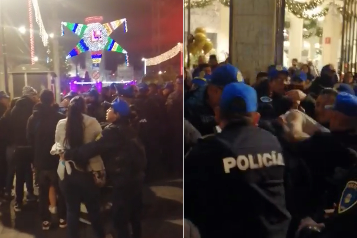 Captan enfrentamiento entre policías y ambulantes en el Zócalo.