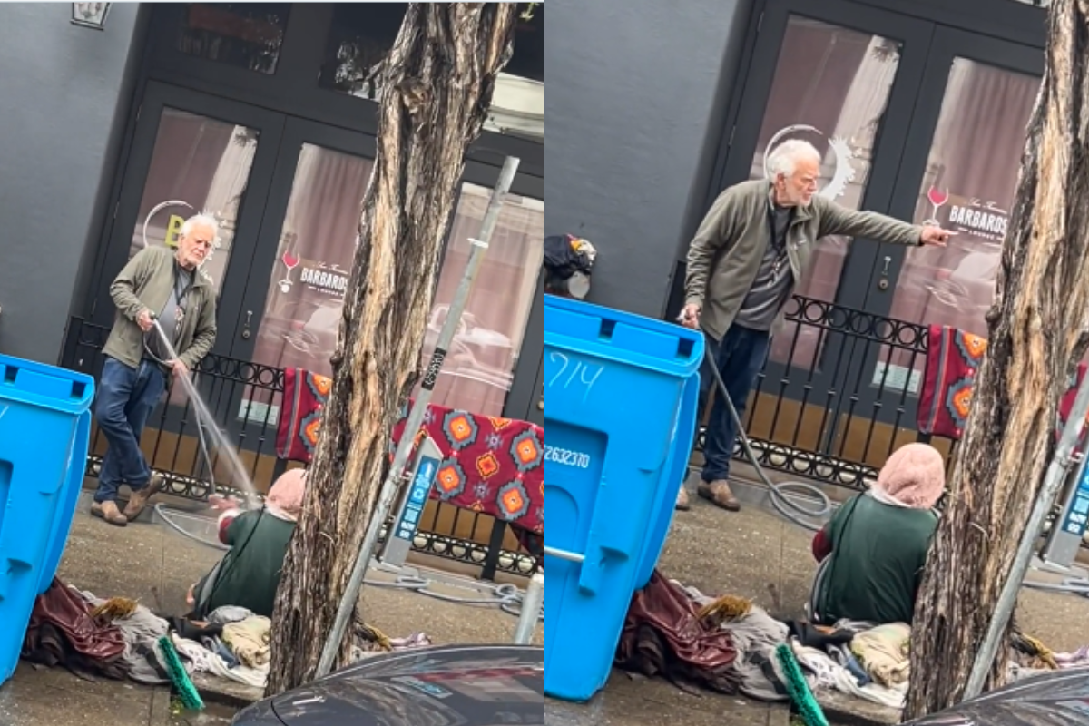 Foto:Captura de pantalla|VIDEO: Arrestan a hombre por agredir a una mujer sin hogar con una manguera de agua