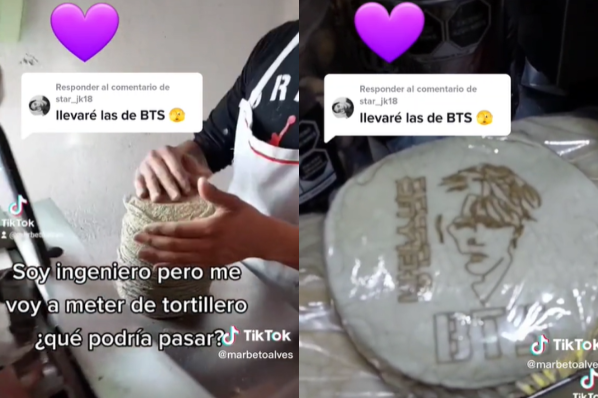 Foto:Captura de pantalla|¡Qué onda! Ingeniero crea tortillas con diseño del grupo BTS