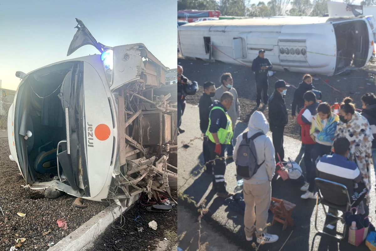 Vuelca autobús con peregrinos en la México-Puebla.