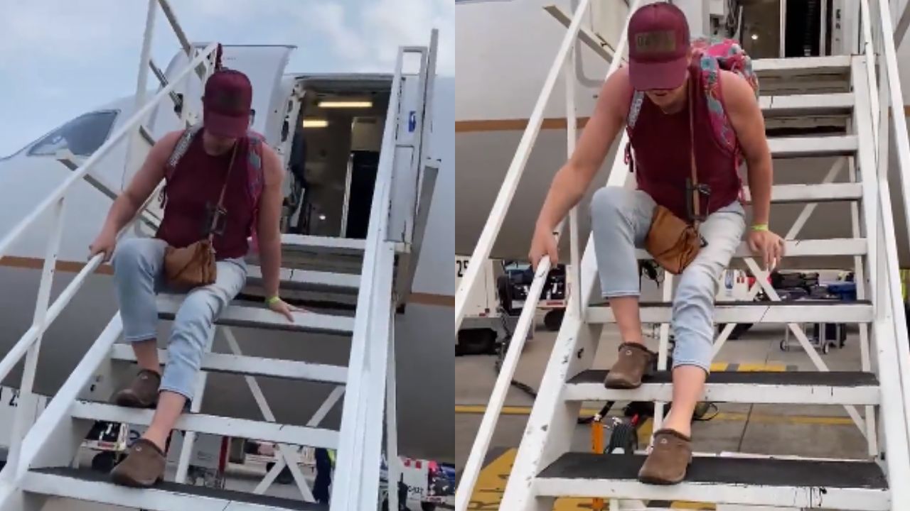 Foto:Captura de pantalla|¡Indignante! Atleta paralímpica baja del avión por escaleras y sin ayuda