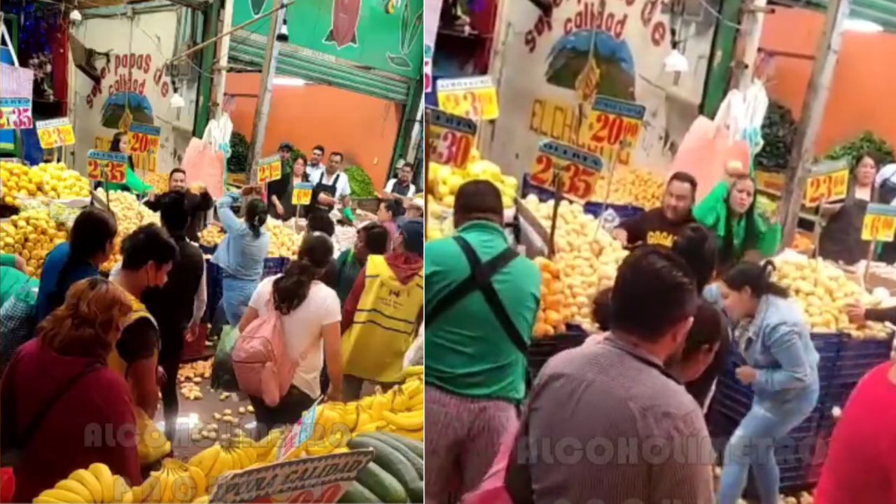 Mujeres protagonizan pelea con papas en Central de Abasto.