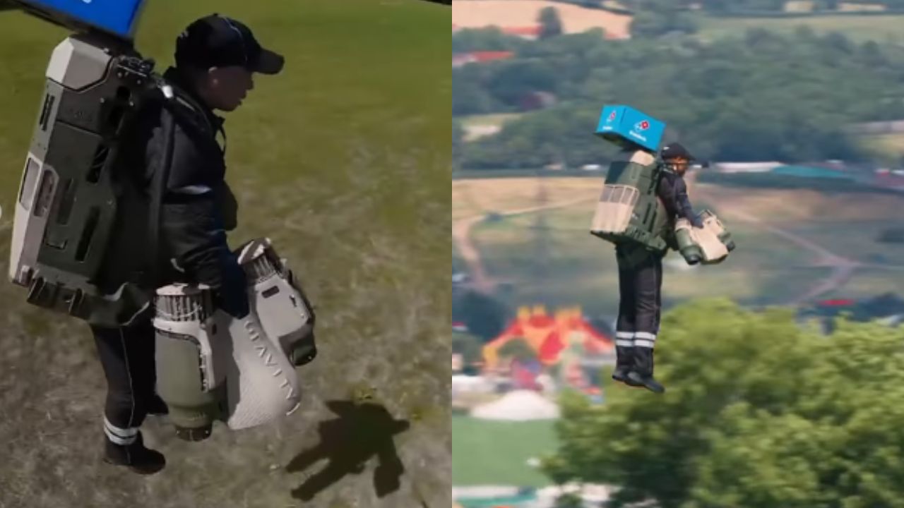 Domino's hace entregas en jet pack en un festival musical.