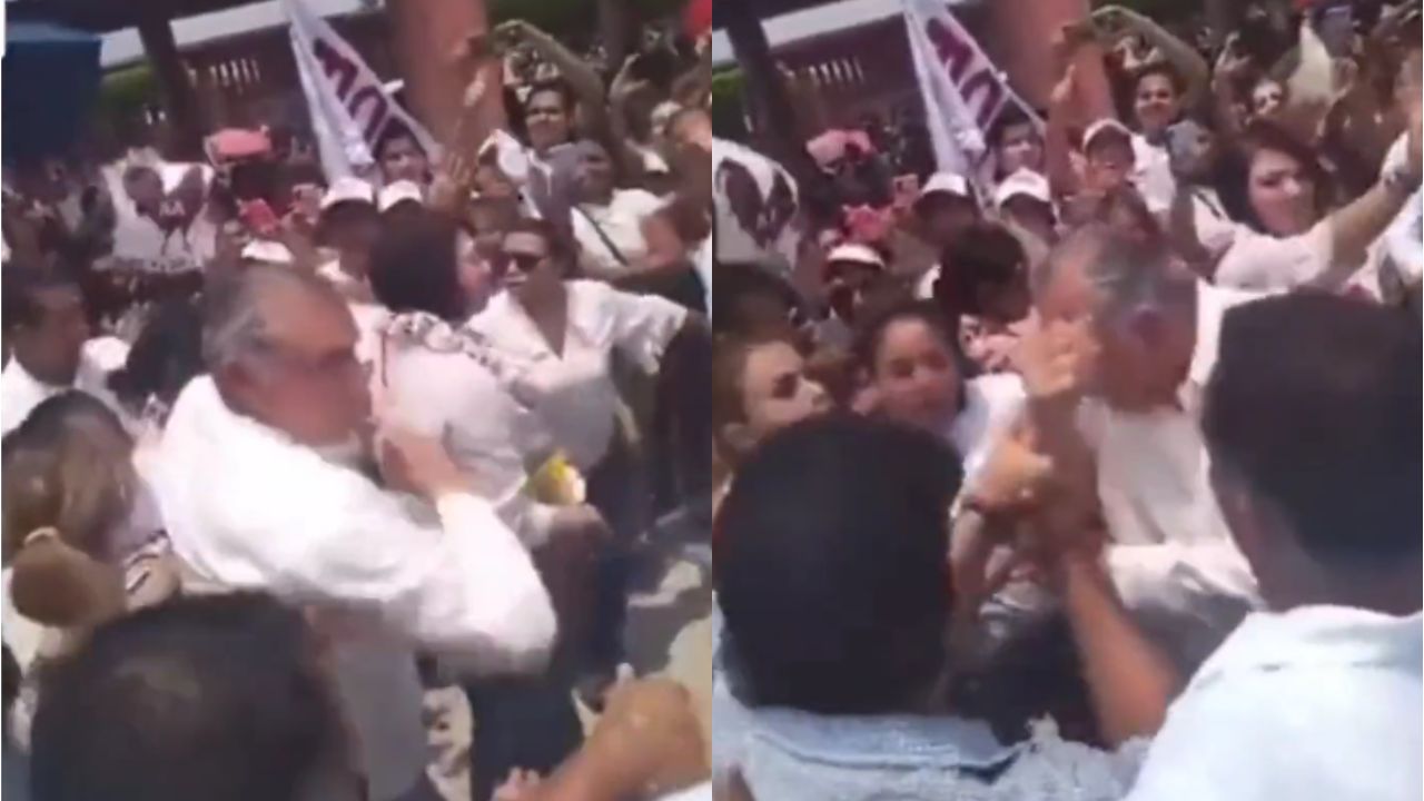 Adán Augusto López propina 'codazo' a diputada en evento en Tabasco.