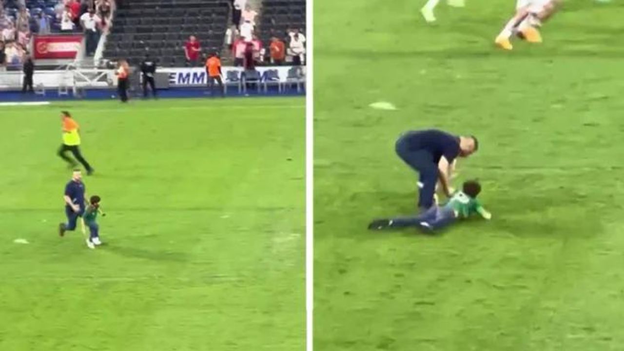 Guardia del Estadio del BBVA agrede a niño "invasor" en el juego entre Atlético de Madrid y la Real Sociedad.