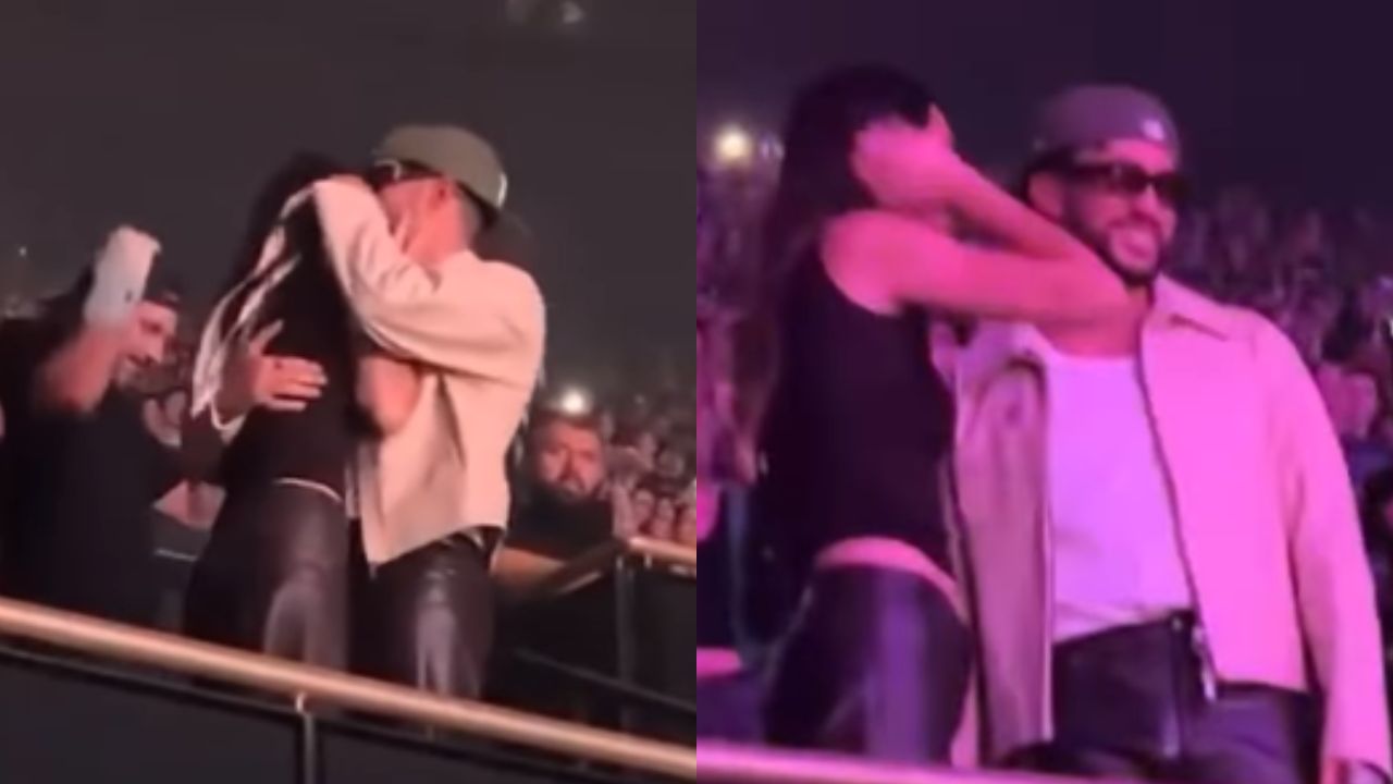 Foto:Captura de pantalla|VIDEO: ¡Bajan! Bad Bunny ayuda a Kendall Jenner tras caer en el show de Drake