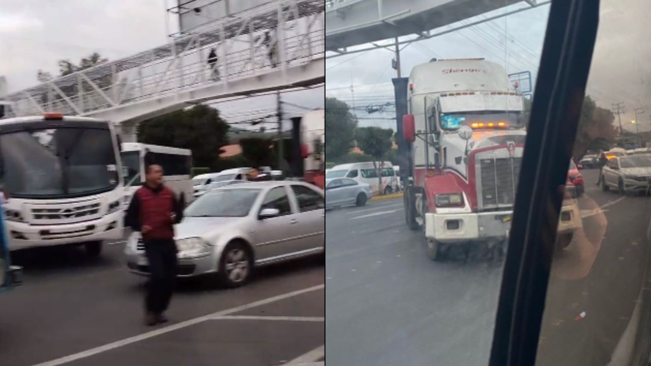 Foto:Captura de pantalla|Transportistas bloquean la avenida López Mateos; exigen pago